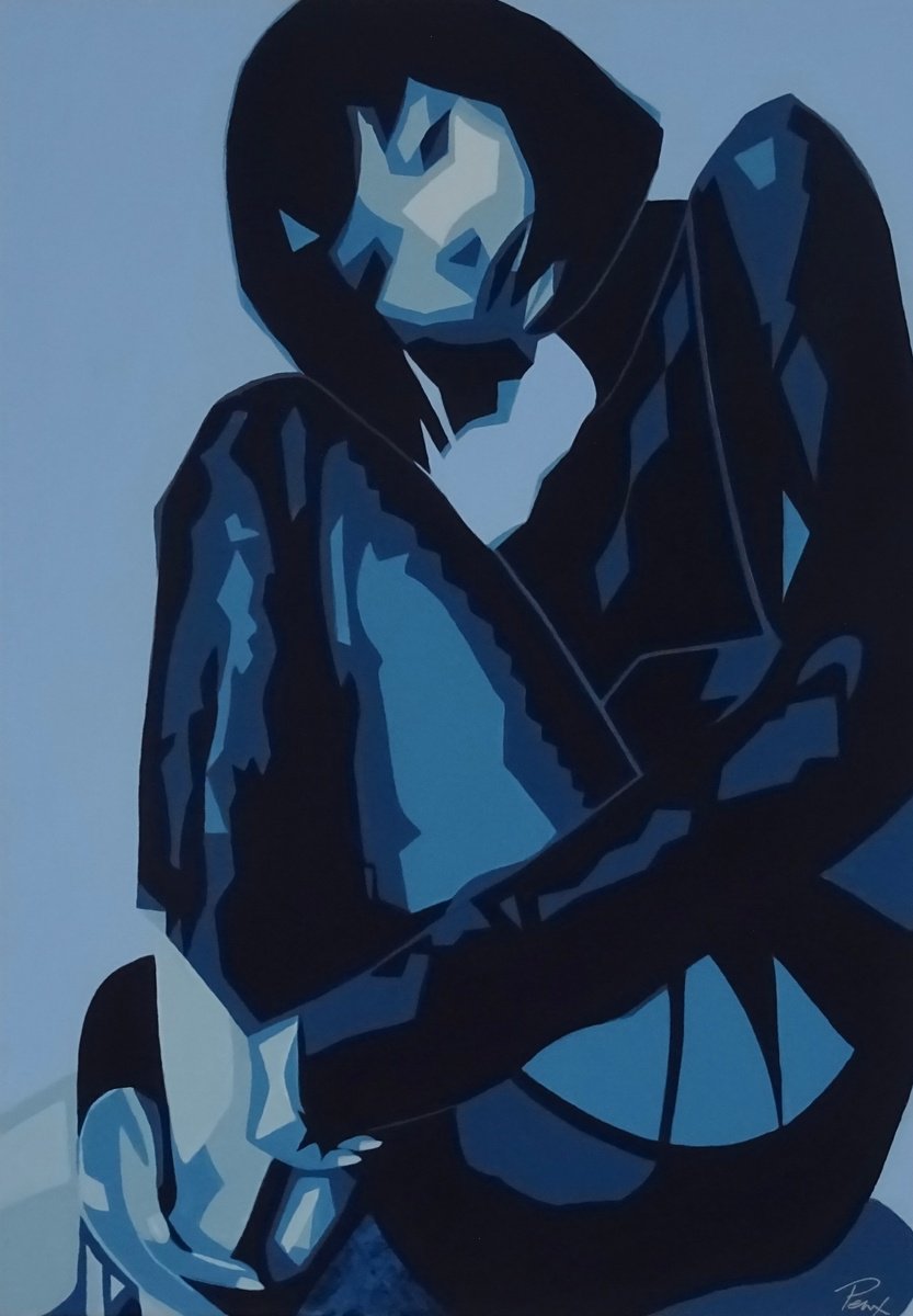 Abstract Portrait Acrylic Painting By Penny Burton, 23 X 33", Slingback, Original Artwork