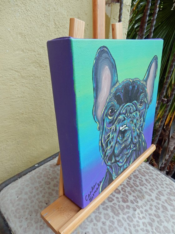 French Bulldog Frenchie Pet Dog Original Art Painting-8 x 8 Inches Stretched Canvas-Carla Smale