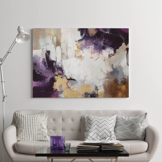 "Flash" Abstract purple gold acrylic art