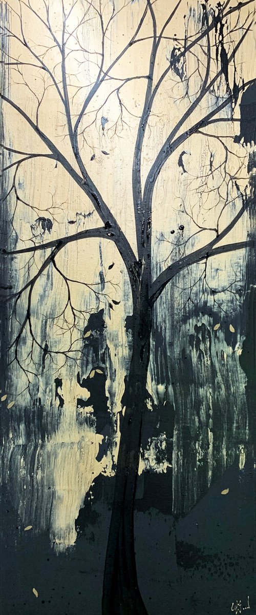 Black and Gold Tree Portrait by Carol Wood