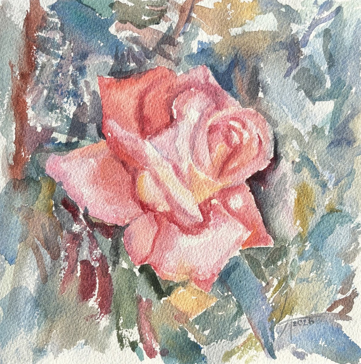 Impressionistic Drawing , Coral Rose By Elena Lykhodid, 9 X 9, Artwork For Sale On Artfinder