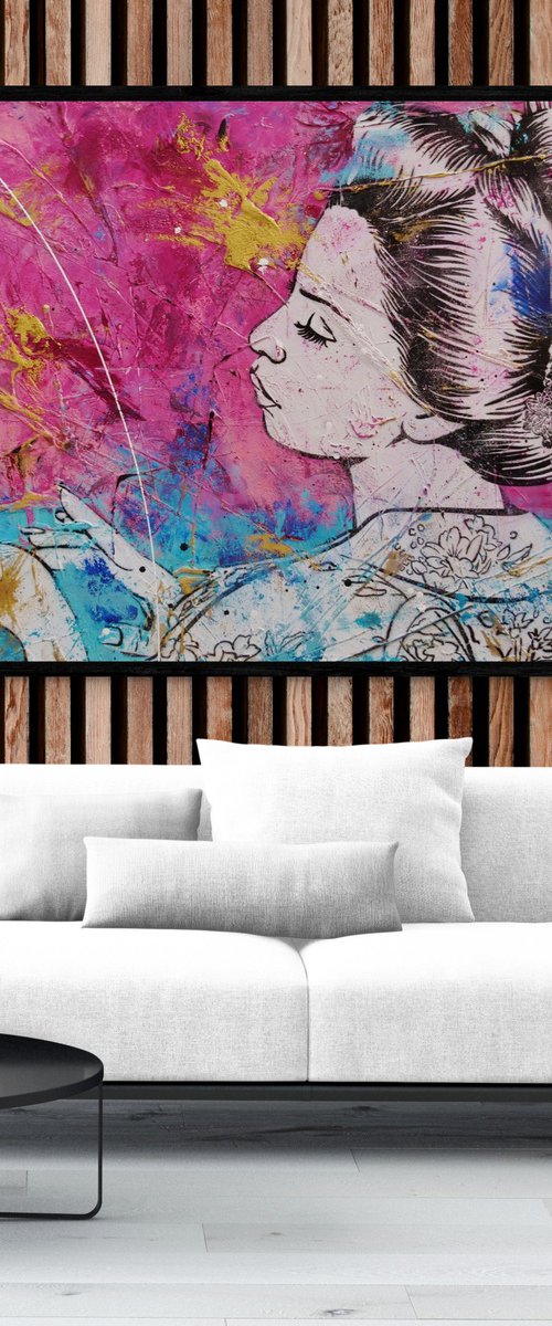 Teal Sunset 190cm x 100cm Textured Urban Pop Art by Franko