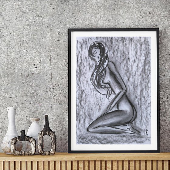 Woman Nude charcoal artwork