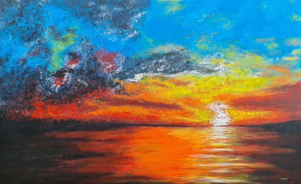 Abstract Landscape Acrylic Painting By Daniel Urbani?k, 31 X 20, Sunset Storm, Original Artwork