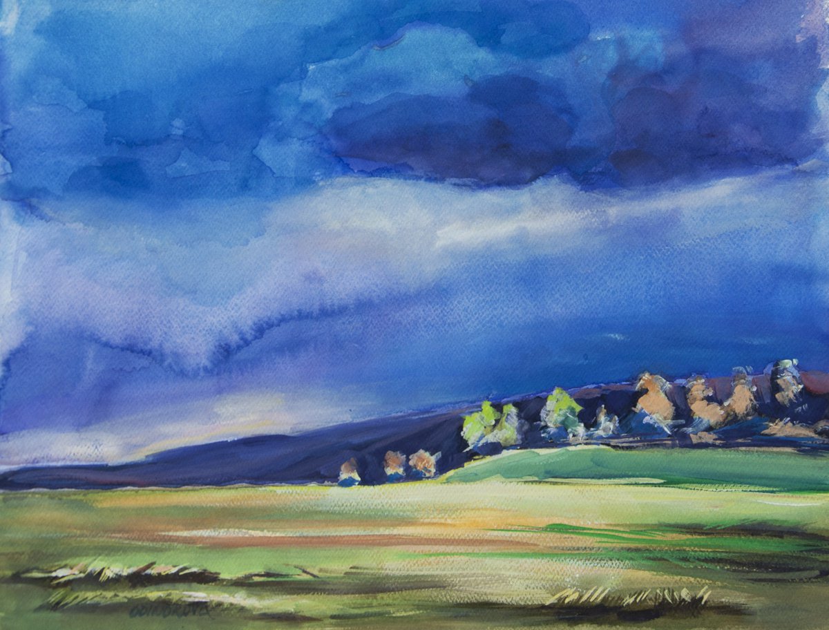 Impressionistic Landscape Painting By Valda Rose Art Gallery, 15 X 11", Before The Rain, Original Artwork