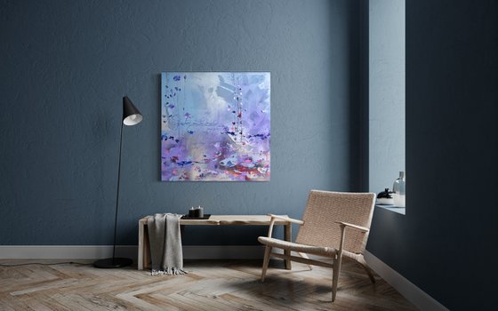Blue violet square painting abstract acrylic art "Dimension"