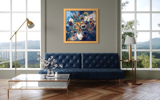 A large bouquet of sunflowers