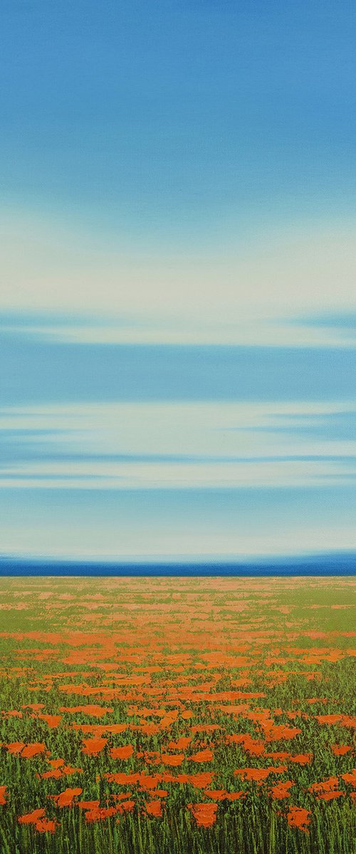 Summer Flower Field - Blue Sky Landscape by Suzanne Vaughan