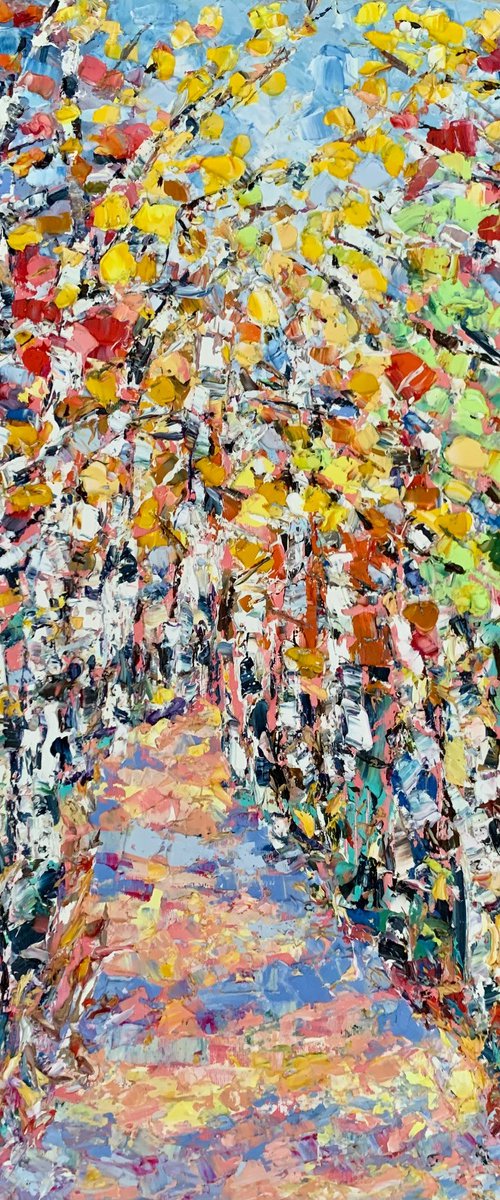 Colorful birch path by Vilma Gataveckienė