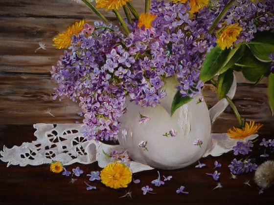 Lilac Bouquet with Dandelions