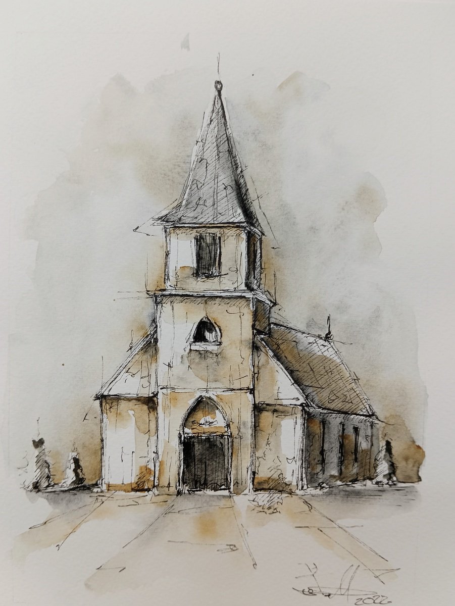 Old church. Watercolor and ink sketch by Marinko Saric