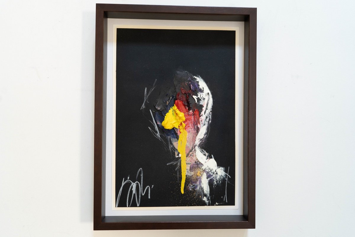 Abstract Portrait Oil Painting By Tomoya Nakano, 13 X 17", Yellow Portrait Work, Original Artwork