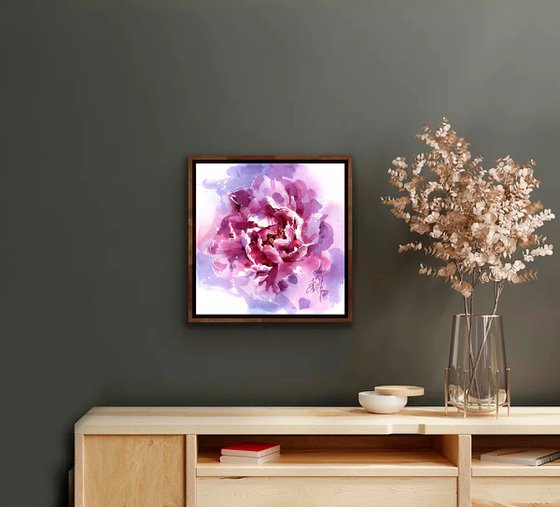 "Diving into the heart of the peony" watercolour abstract flora in delicate colours