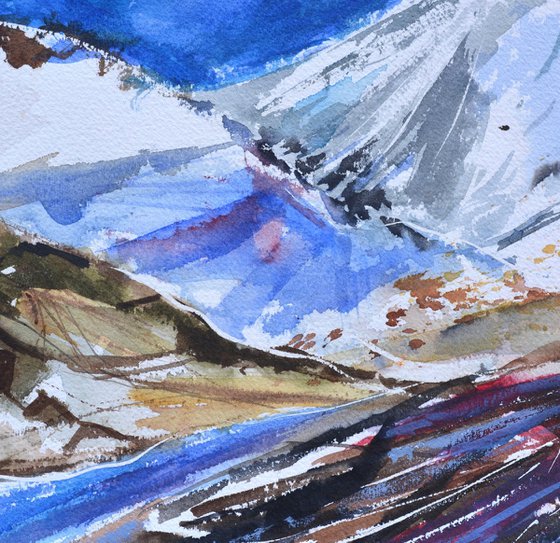 Snowy mountain watercolour