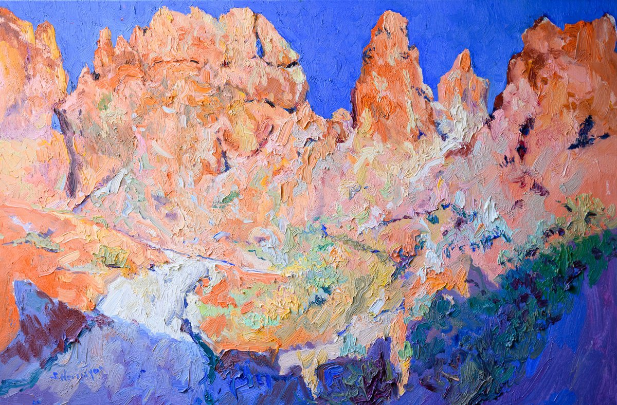 Expressive Landscape Oil Painting By Suren Nersisyan, 36 X 24", Colors Of Desert, Original Artwork