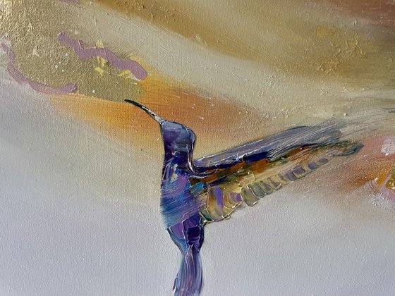 Hummingbird flying. Original abstract painting