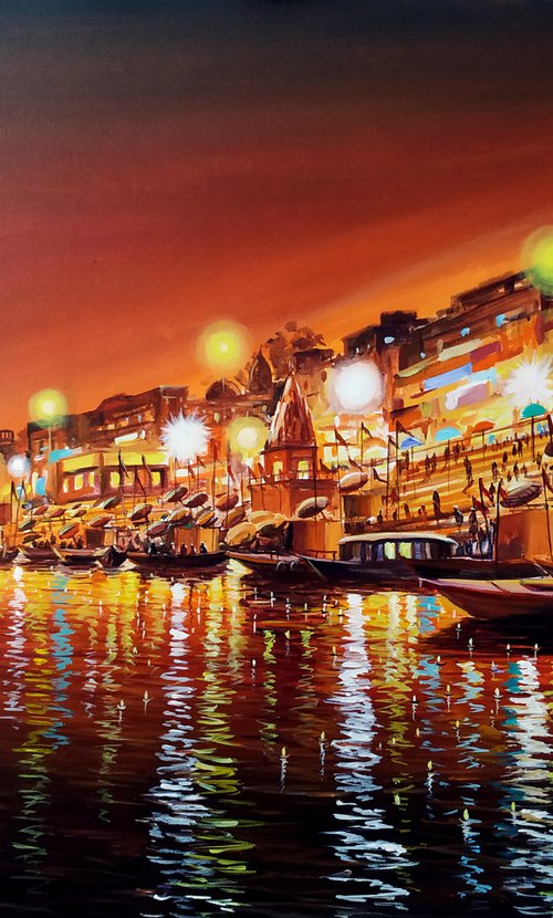 Colorful Night Varanasi Ghats by Samiran Sarkar