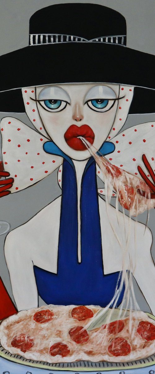 Madam enjoying a pizza by Ta Byrne