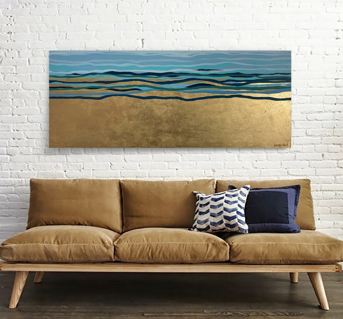 Golden Sea - 152 x 61 cm - metallic gold paint and acrylic on canvas by George Hall