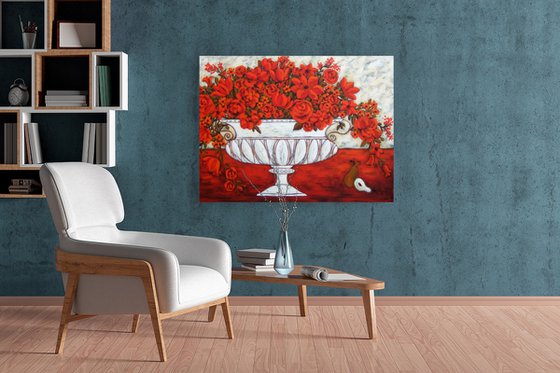 Red Bouquet with White Vase