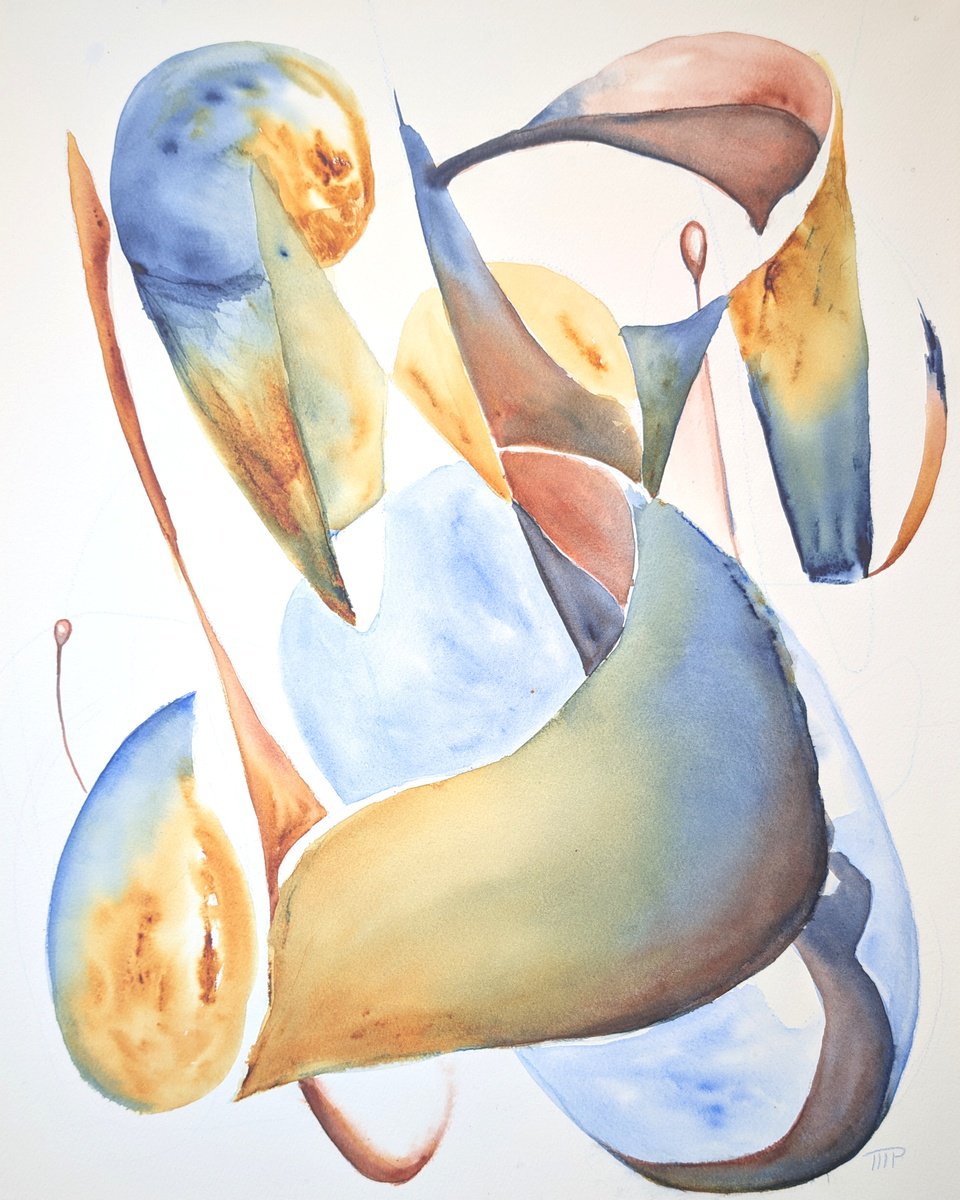 Expressive Abstract Watercolour By Michele Paris, 16 X 20", Le Chasseur #384, Original Artwork