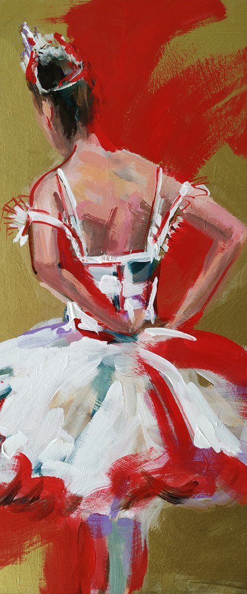 Backstage series backstage 5-Gold Series Ballerina- woman Painting on MDF by Antigoni Tziora