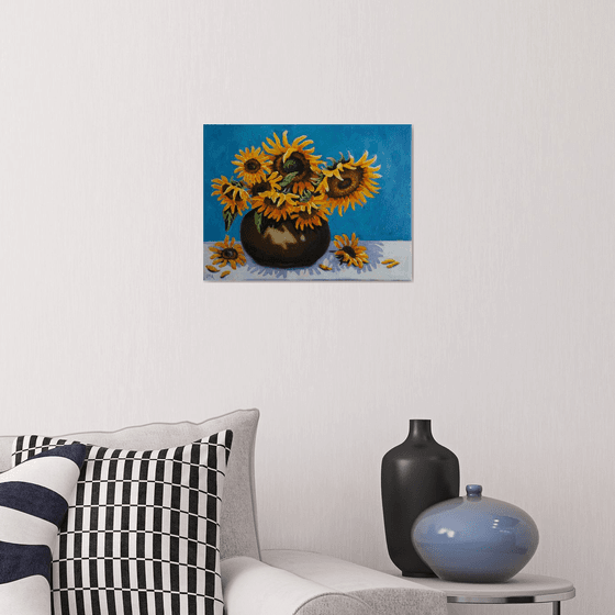 Sunflowers in Brown Vase