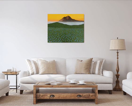 Mystic Morning -  mystic mountain mist and bluebonnet landscape; home, office decor; gift idea