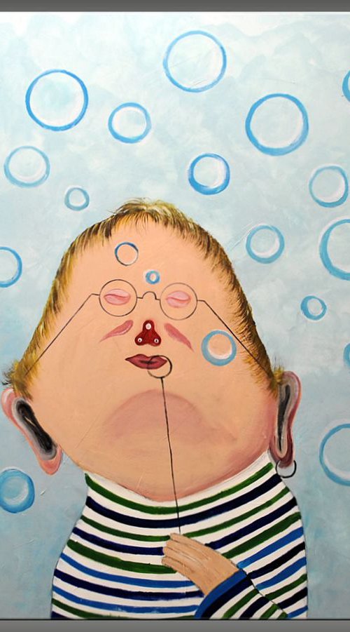 Mr Bubbles Abstract Acrylic Painting Whimsical Art Oversized Painting Blue Art Ready to Hang by Edelgard Schroer