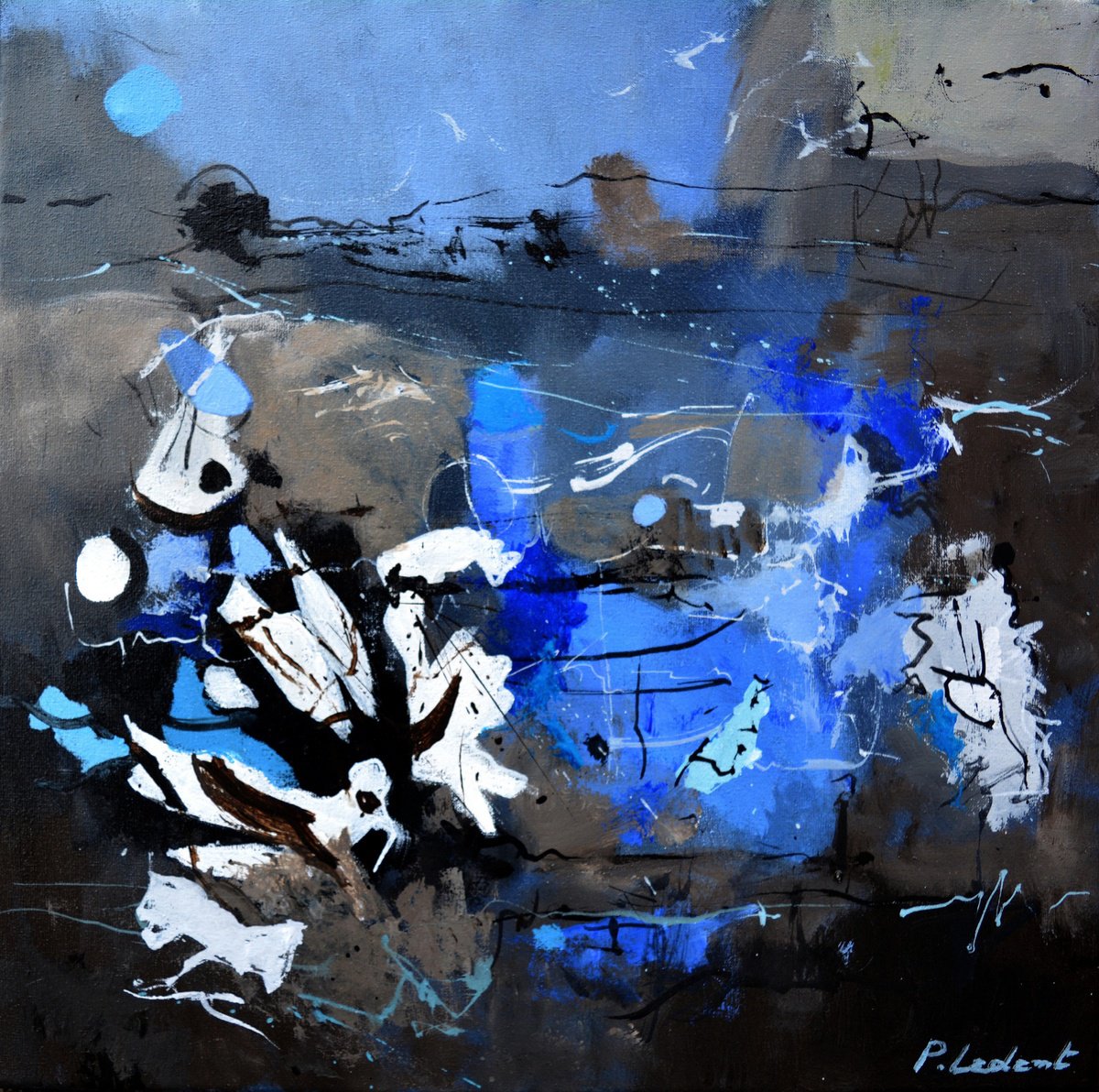 Abstract Oil Painting By Pol Henry Ledent, 16 X 16", Happy Destiny, Original Artwork