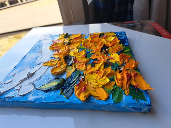 Sunflowers impasto painting