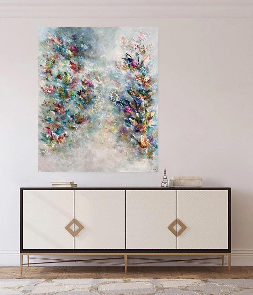 Abstract Acrylic Painting By Ve Boisvert, 40 X 48", Wings Of Love, Original Artwork
