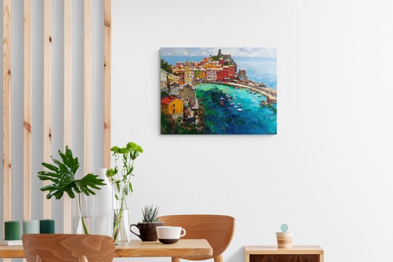 Vernazza Cinque Terre iItaly - Original impasto landscape painting textured Oil painting Italy wall art