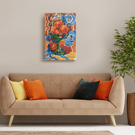 Pomegranates in an Emerald Crystal Vase