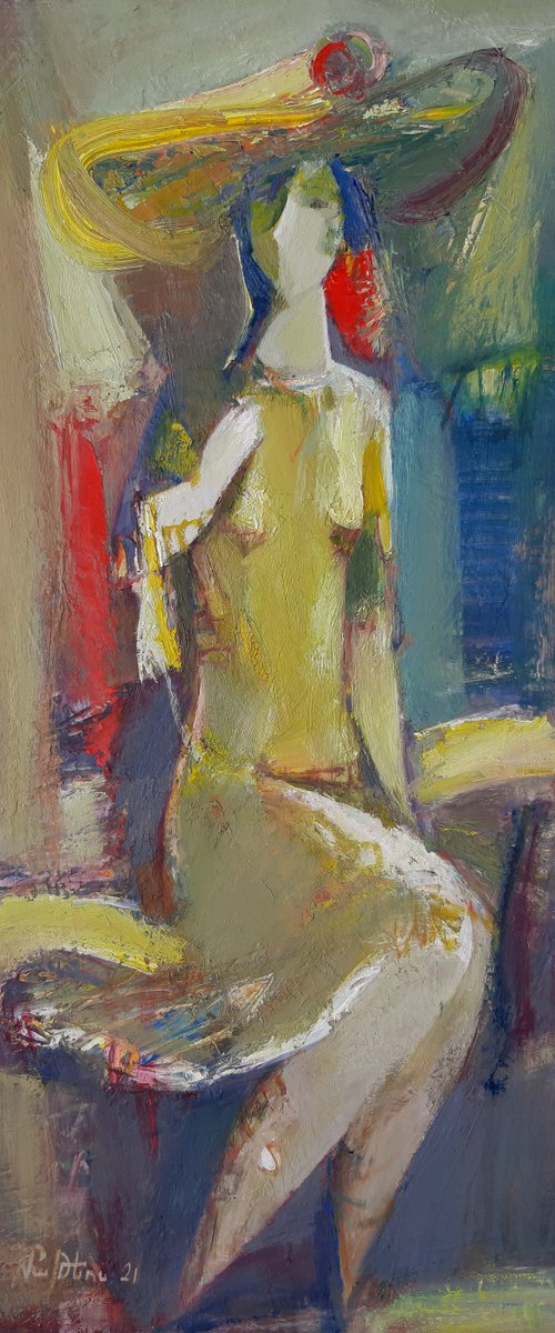 Lady in a hat  (33x70cm, oil/canvas, ready to hang) by Matevos Sargsyan