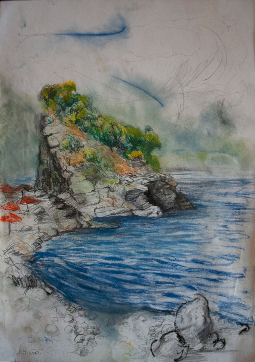 Impressionistic Pencil Drawing , The Tiny Peninsula By Nikola Ivanovic, 12 X 16, Artwork For Sale On Artfinder
