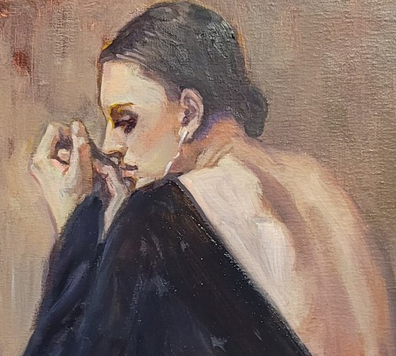 Woman in Black, Contemporary Oil painting Figurative