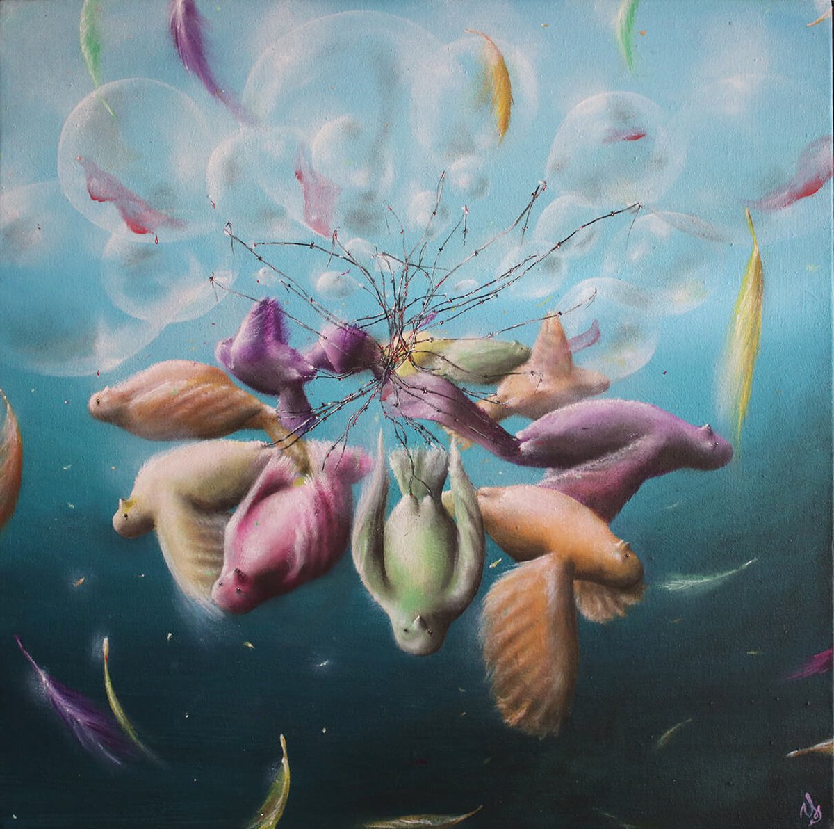 Surrealistic Animal Oil Painting By Vanessa T Stefanova, 16 X 16", Community, Original Artwork