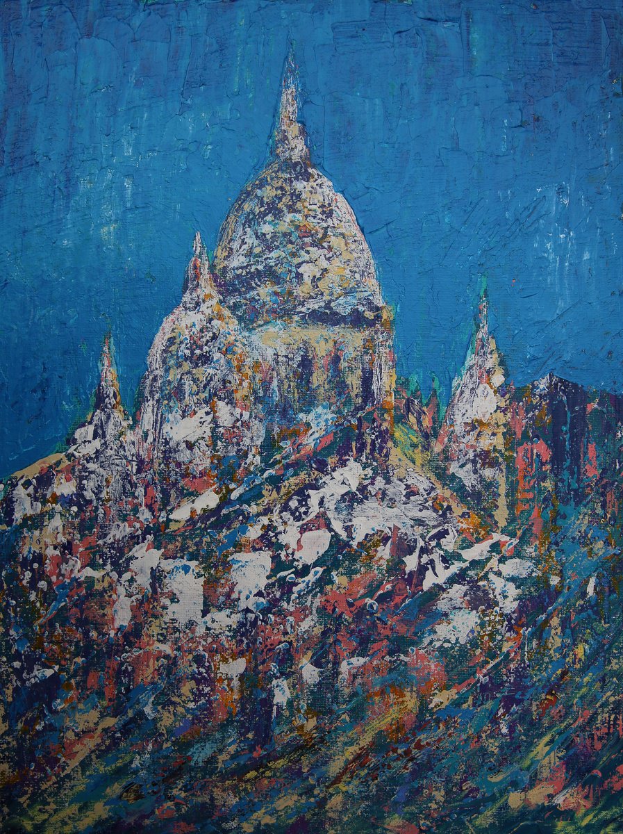 Impressionistic Cityscapes Acrylic Painting By Denys Kuvaiev, 14 X 18, The Basilica Of The Sacred Heart Of Paris, Artfinder