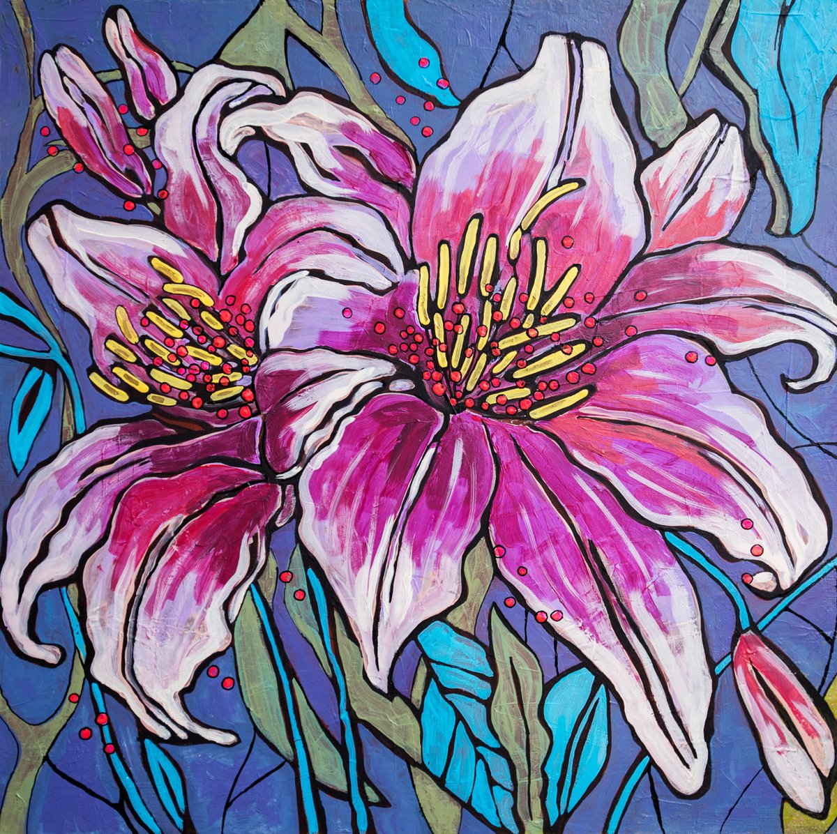 Illustrative Botanical Acrylic Painting By Ariadna De Raadt, 20 X 20, Flower World, Original Artwork