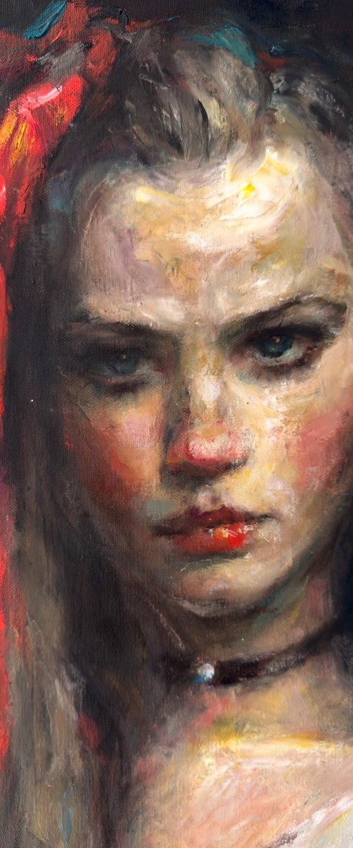 Girl with a red bow. After. by Liubou Sas