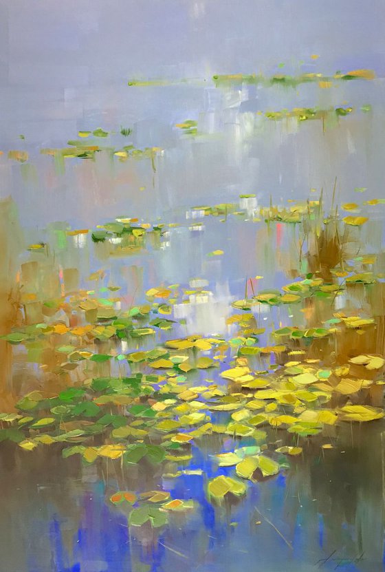 Waterlilies, Large Original oil Painting, Impressionism, Handmade artwork, One of a Kind