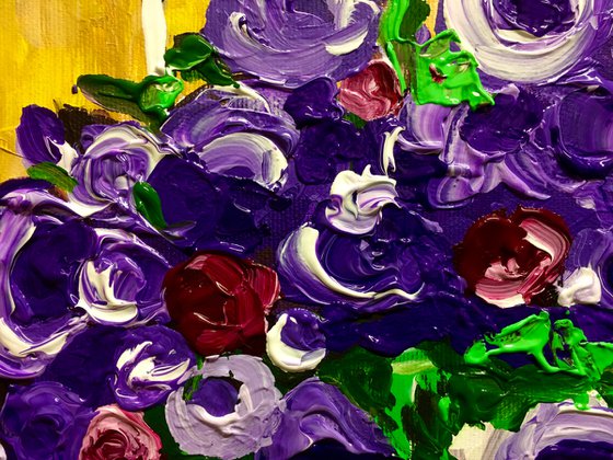 Wild Purple and Bordeaux  Flowers #4 in a  White Basket