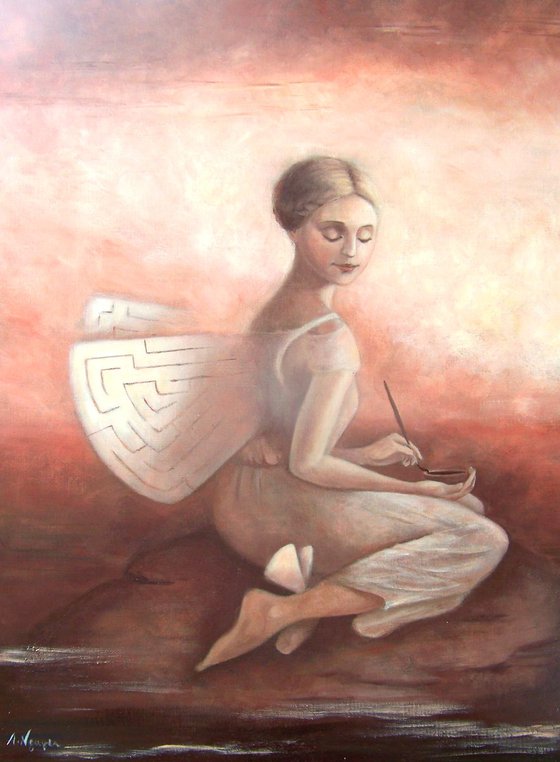 Seeing what is , girl with butterfly , meditation art , acrylic on canvas