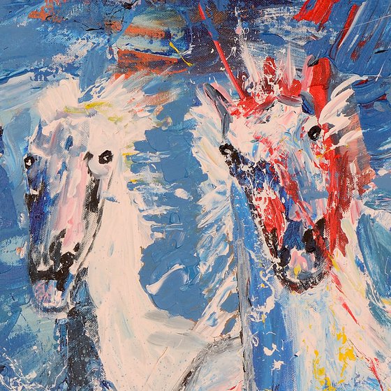 Horse painting - WILD HORSES IV - 150 x 100 x 4 cm. | 59.06"X 39.37" Equine art by Oswin Gesselli