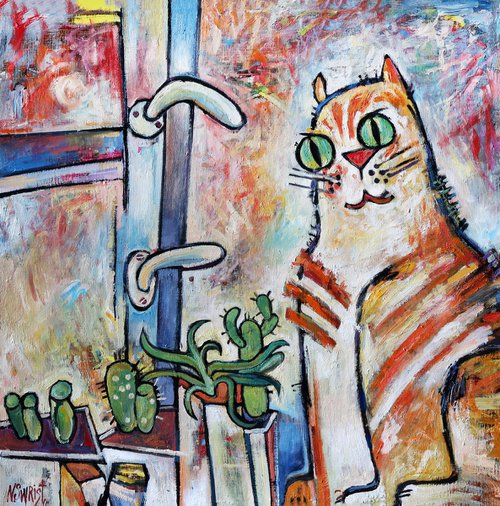 Red cat and succulents. by Nicephorus Swirist