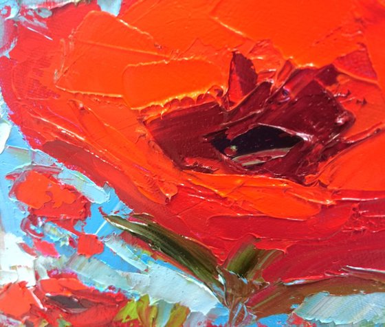 Red Poppy Field, original oil painting, Impressionistic Artwork