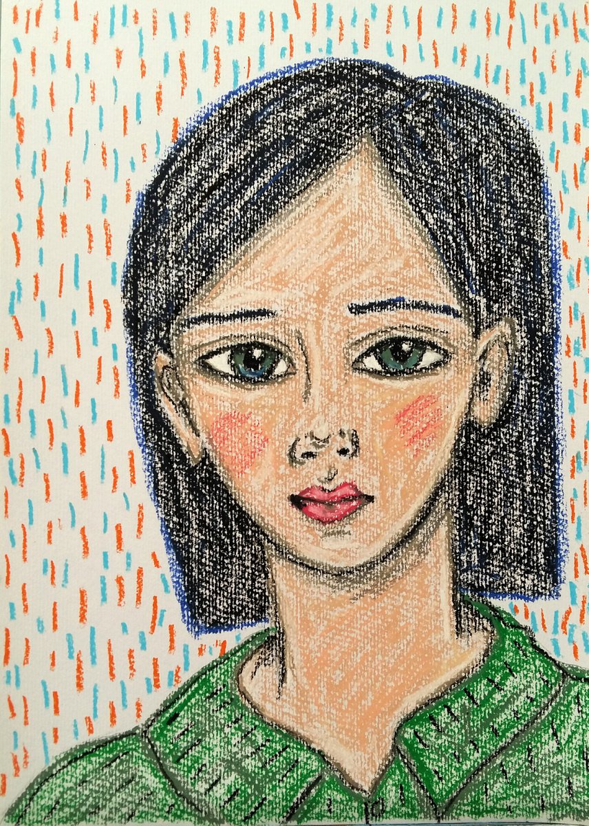 Portrait in a Green Top - Original Oil Pastel by Kitty Cooper