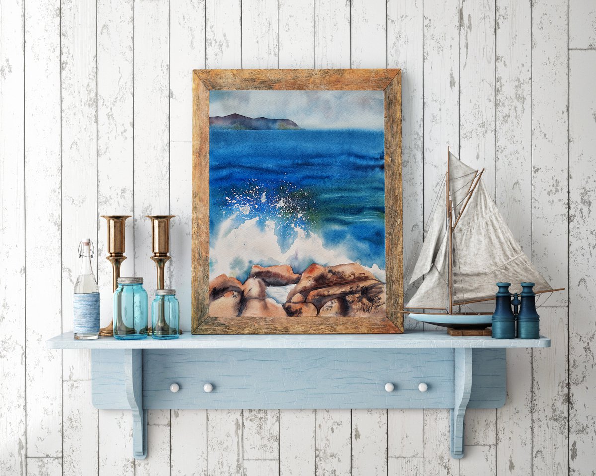 Impressionistic Landscape Watercolour By Delnara El, 11 X 15, Wave, Original Artwork