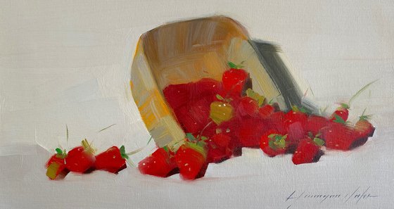 Strawberries, Original oil painting, Handmade artwork, One of a kind